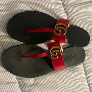 Gucci Red Marmont logo-embellished leather sandals